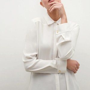 M.M. Lafleur Woman's Sz 8 White Lagarde Collared Career Blouse Gold Accents